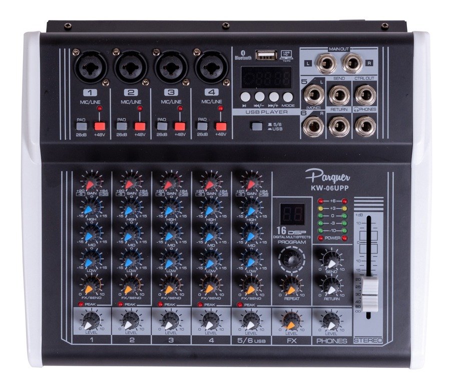 Consola Mixer Potenciada Parquer 6 Canales 125W Por Lado Kw-06Upp