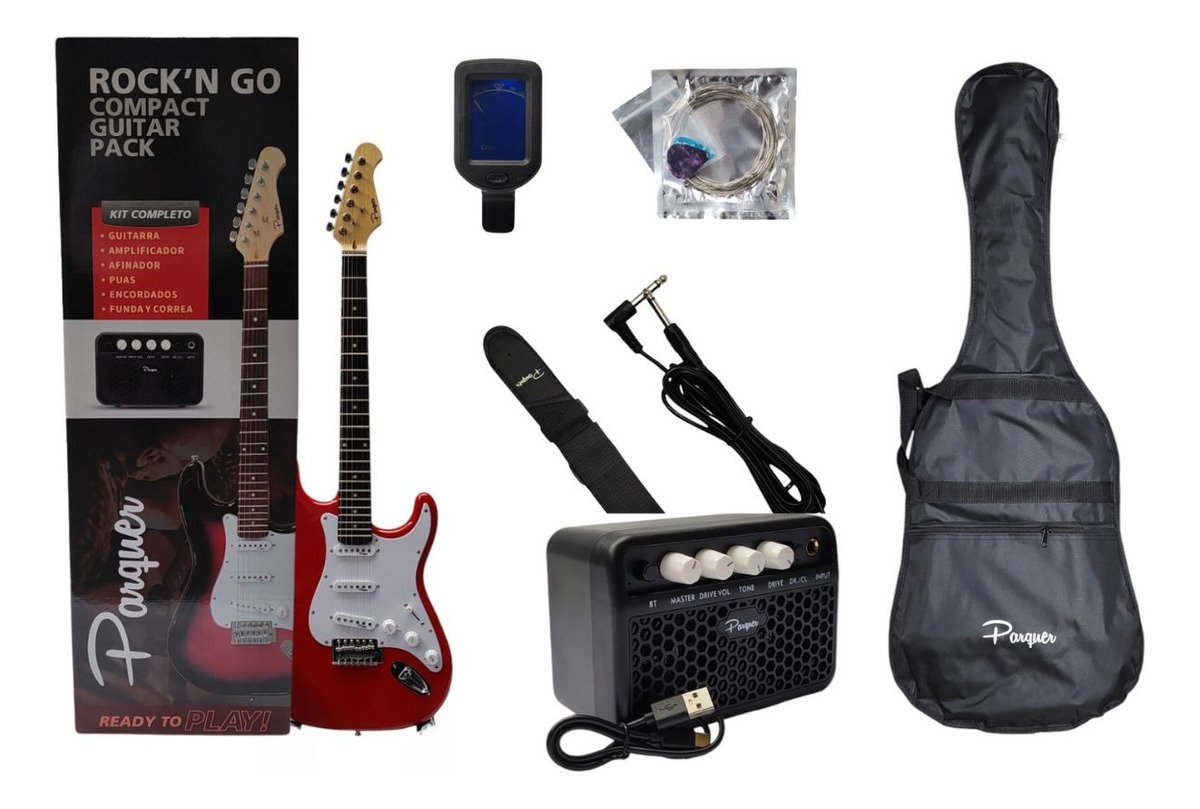 Combo Guitarra Electrica Parquer Strato Roja Amplificador 5W Combost100Rd