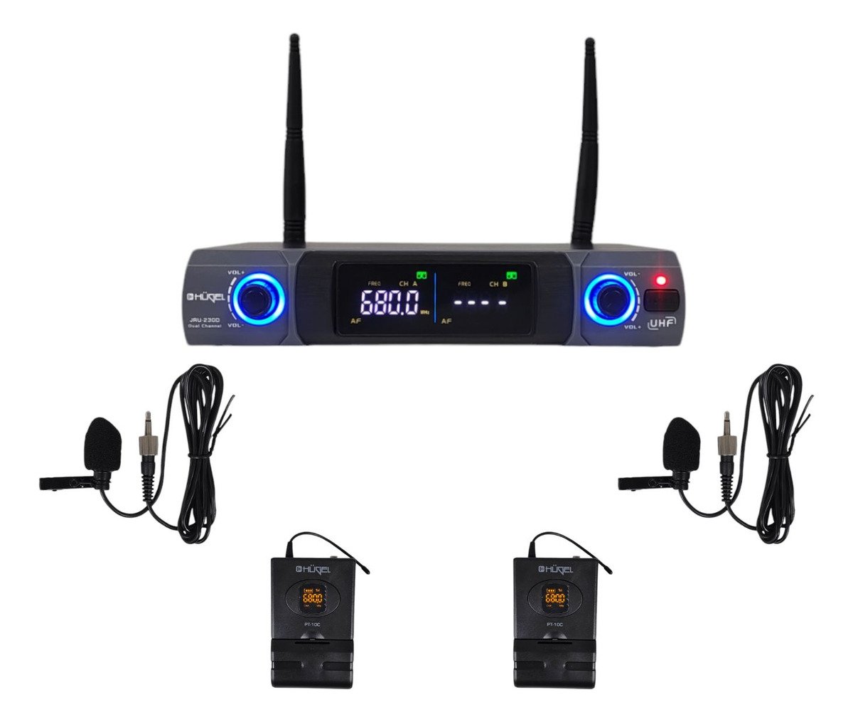Microfono Inalambrico Corbatero Dual Hugel Uhf 5V Jru Jru-230D/Pt-10C/Lt-11A