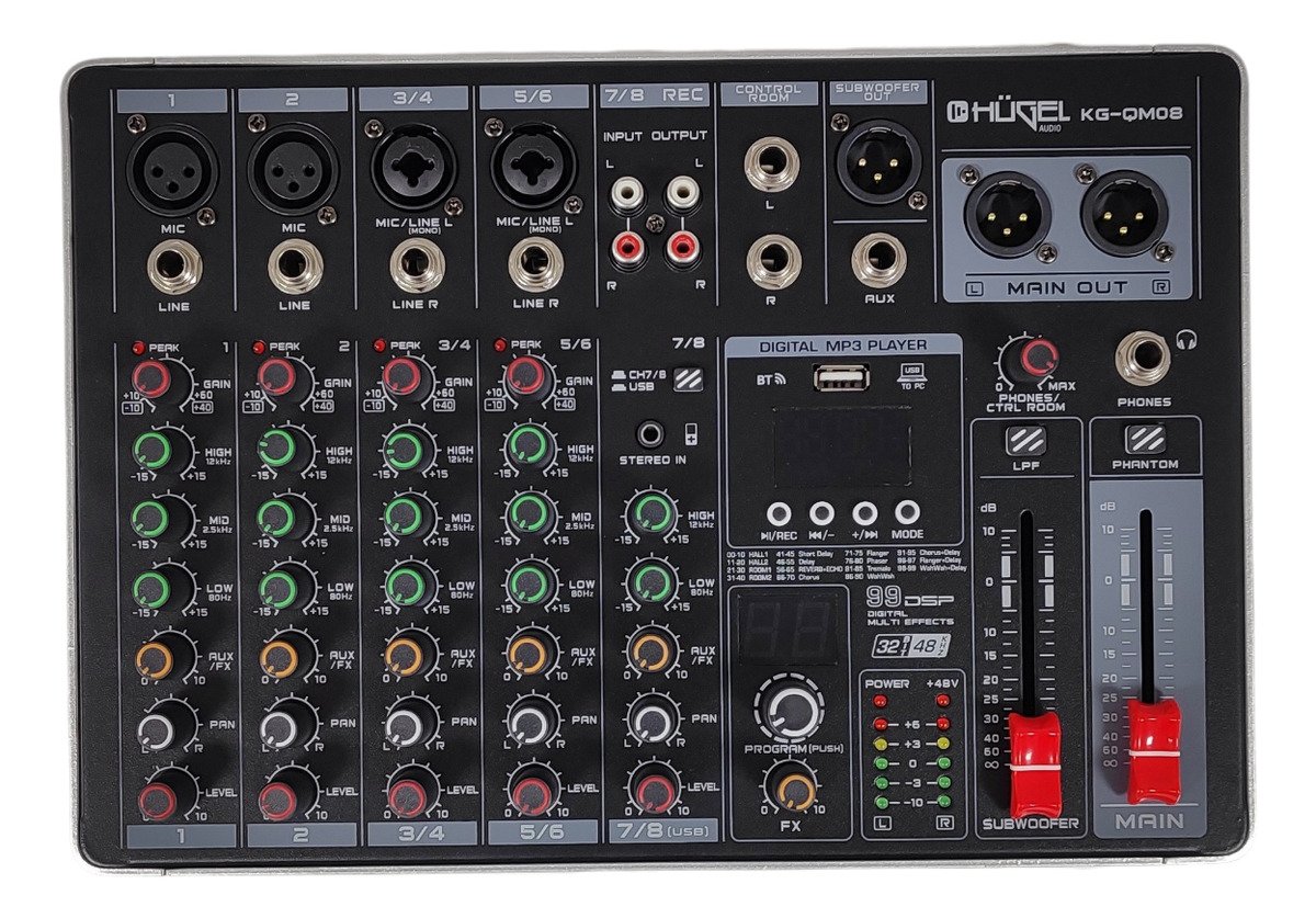 Consola Mixer Digital Hugel 8 Canales 99Dsp Fx Bt Subwoofer Kg-Qm08