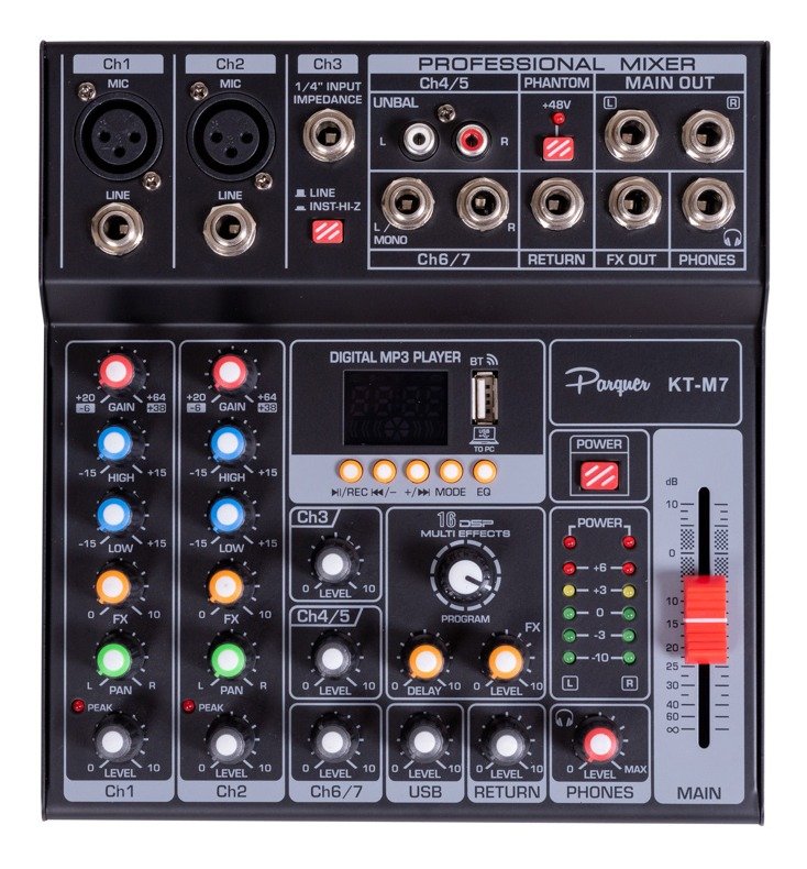 Consola Mixer Parquer 7 Canales Phanton Power Dc 5V Kt-M7