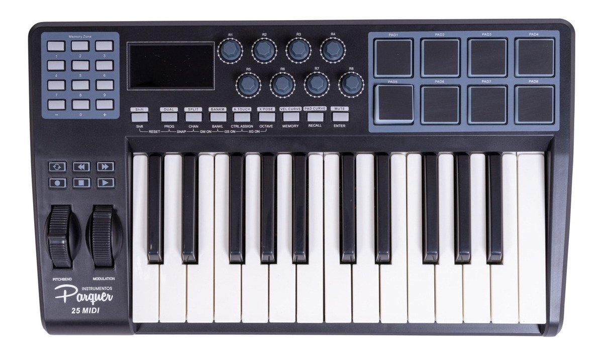 Controlador Midi Parquer 25 Teclas 8 Pads Lcd 25 Midi