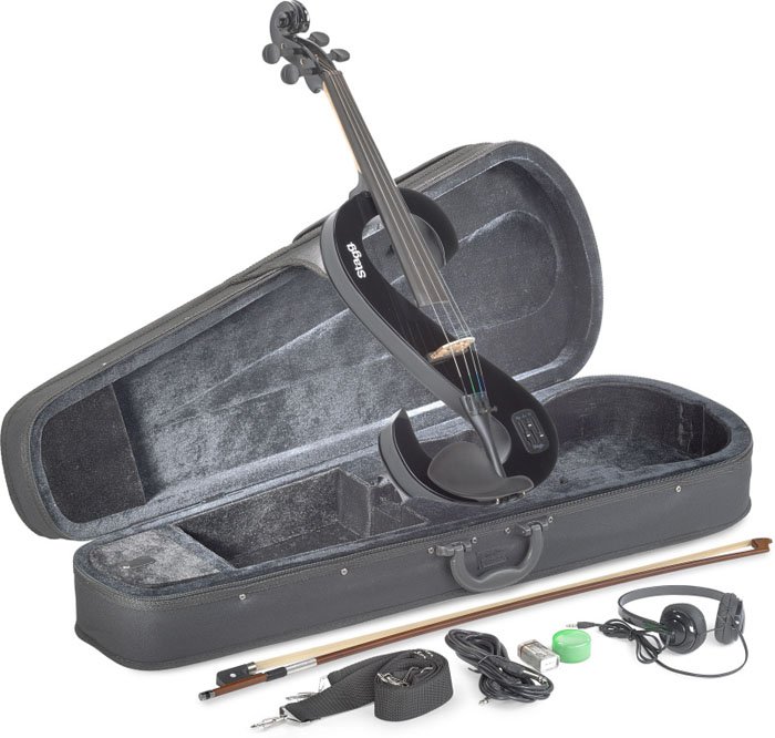 Viola Electrica Stagg + Estuche-Auriculares-Arco Color Negro Eva44Bk