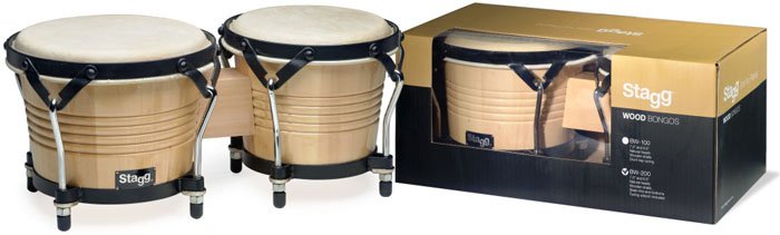 Bongo Stagg Latino De Madera 6.5" 7.5"-Con Llave De Afinacion-Color Natural Sb200N