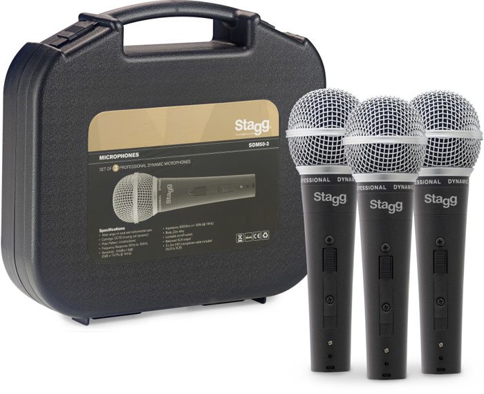 Set De 3 Microfonos Stagg Dinamicos Cardioides Con Cables 5Mts-Estuche Sdm503