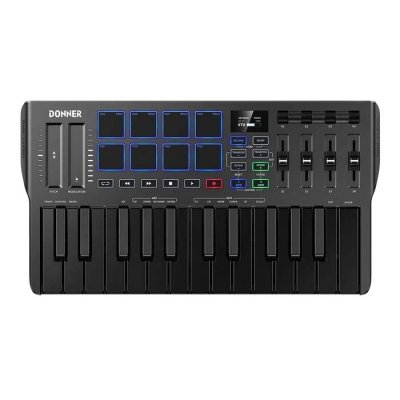 Controlador Midi Pro Donner Dmk25-25 Teclas-16 Modos De Escalas-Barra Tactil-Teclas Negras Ec3360