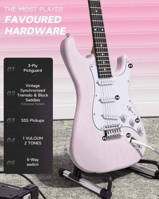 0000000000EC695768056DST-80-Shell-Pink-1_400x400.jpg Set Guitarra Electrica Donner Dst80 Con Amplificador 5W-Funda-Afinador Color Shell Pink Ec6957 - Imagen 1