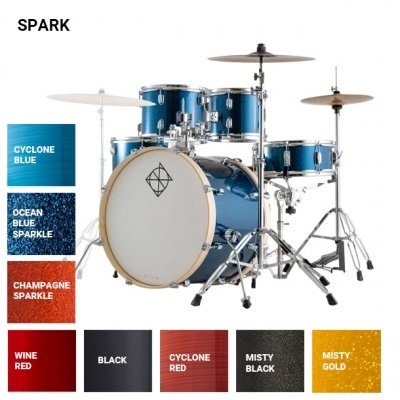 Bateria Dixon Spark 5 Cuerpos 22"10"12"16"14" Hardware-Platillos Hihat Crash-Banqueta-Color Negro Sp522C2Bk